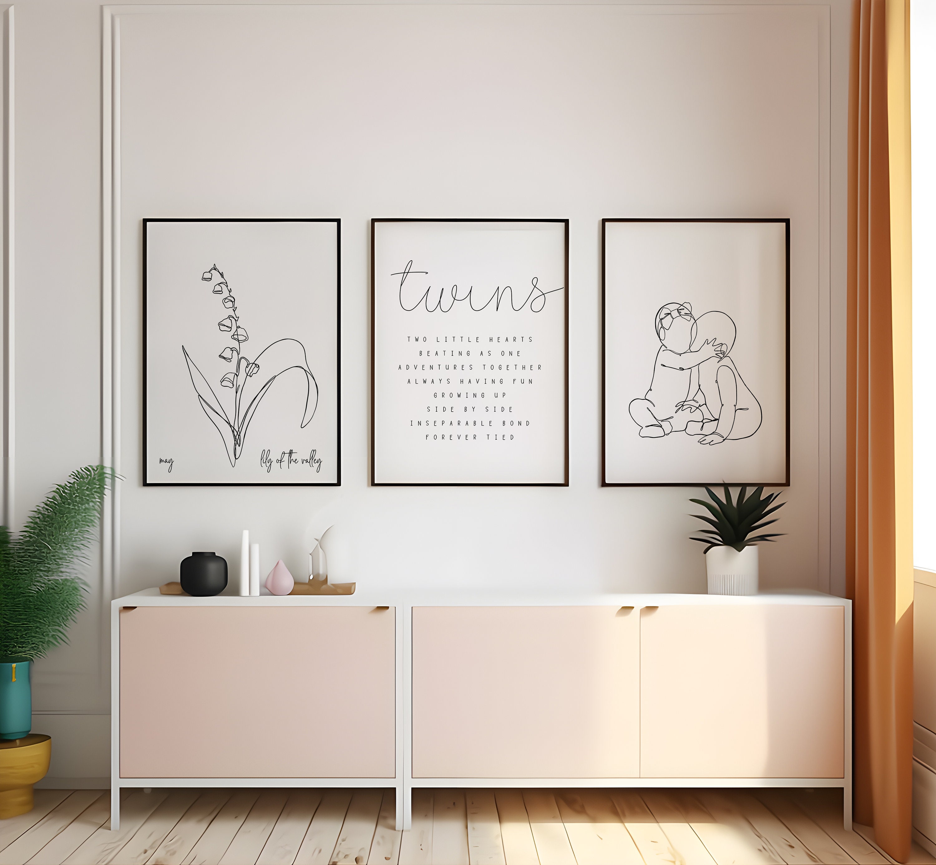Twin Nursery Wall Decor SET Modern Minimalist Twin Nursery Wall Art ...