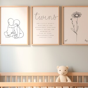 Twin Nursery Wall Decor SET | Modern Minimalist Twin Nursery Wall Art ...