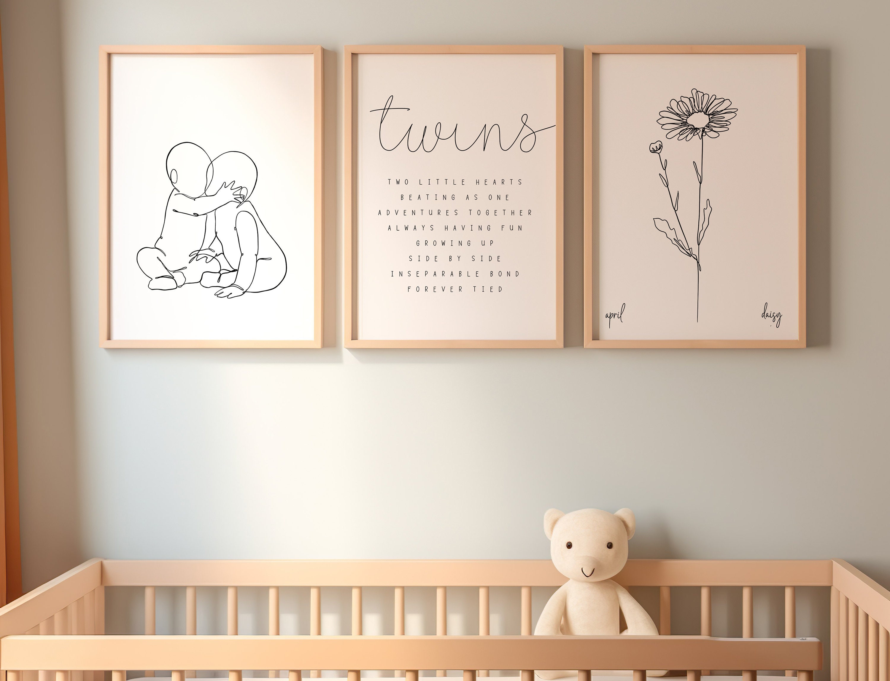 Twin Nursery Wall Decor SET Modern Minimalist Twin Nursery Wall Art ...
