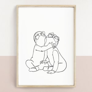 Twin baby sisters wall art | two baby girls wall decor | twin girls nursery line drawing | minimalist nursery | instant DIGITAL DOWNLOAD
