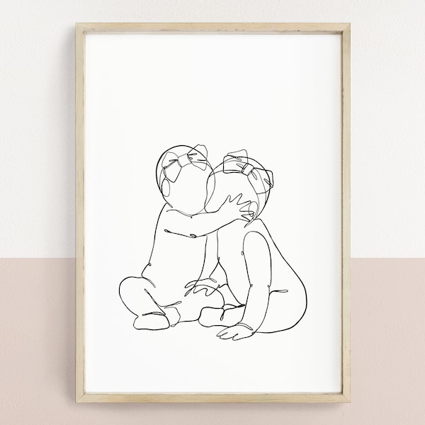 Twin baby sisters wall art | two baby girls wall decor | twin girls nursery line drawing | minimalist nursery | instant DIGITAL DOWNLOAD