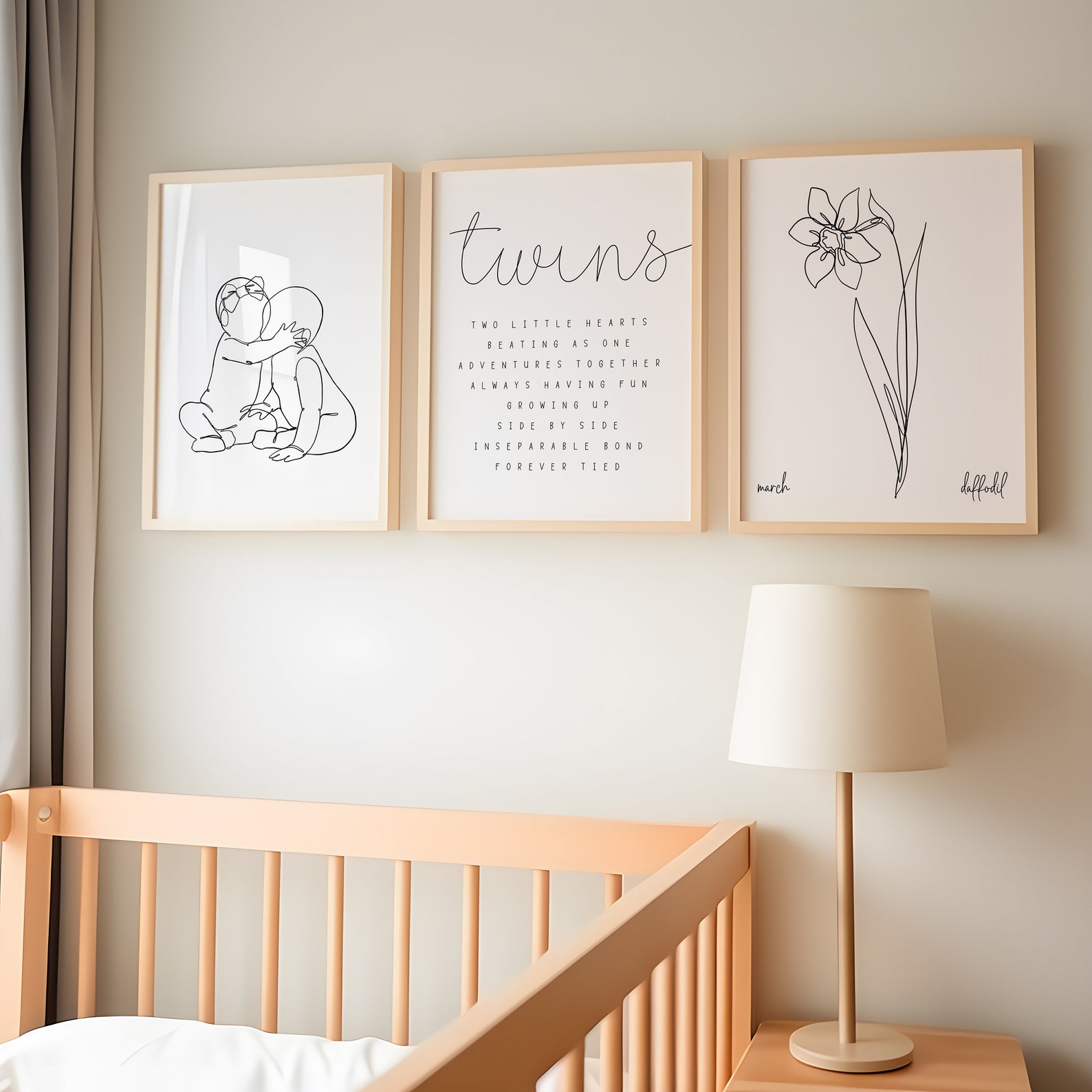 Twin Nursery Wall Decor SET Modern Minimalist Twin Nursery - Etsy