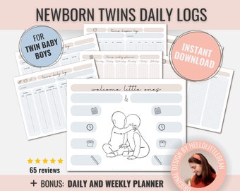 Printable baby twin boys daily trackers and planner | Baby twins daily logs | Newborn twins daily log | INSTANT DOWNLOAD