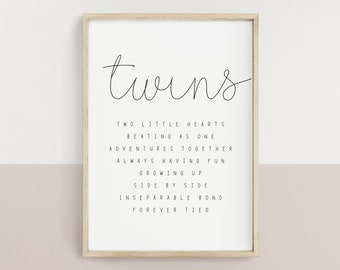 Twins&quot; babykamerbord kunst aan de muur | neutrale tweeling kinderkamer wanddecoratie | minimaal kinderkamerontwerp | citaatbord voor babytweeling | DIGITALE DOWNLOAD