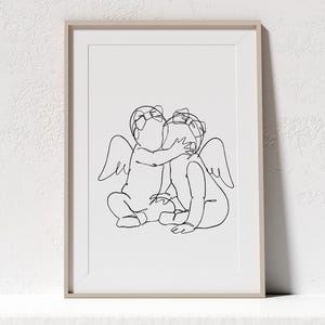 Twin Baby Girls Angel Babies | Baby Girls Miscarriage One Line Art | Twins Pregnancy Loss Wall Art | instant DIGITAL DOWNLOAD