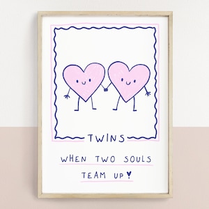 Twins nursery wall art, quote sign for twin girls | twin hearts  - cute wall decor illustration for twin girls | instant DIGITAL DOWNLOAD