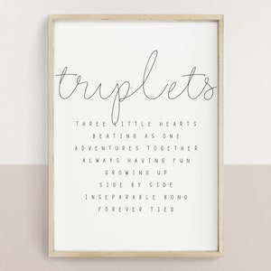 Triplets Baby room sign wall art | neutral triplet nursery wall decor | quote sign for baby triplets | minimal design | DIGITAL DOWNLOAD