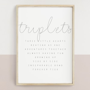 Drieling Babykamer teken kunst aan de muur | neutrale triplet kinderkamer wanddecoratie | citaatteken voor babydrieling | minimaal ontwerp | DIGITALE DOWNLOAD