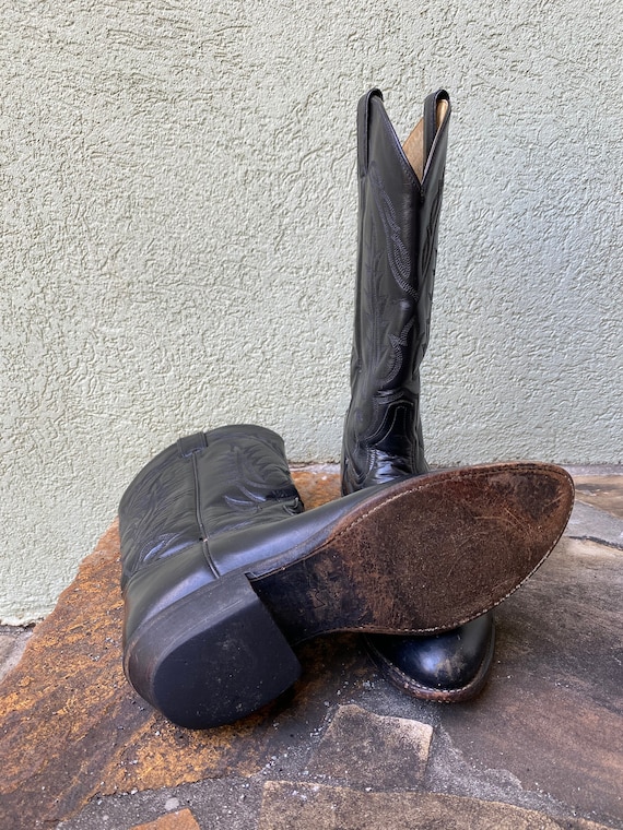 Bottes Cowboy Western Tony Lama 2993, Cuir Noir Brodé, Homme 11,5 D, Semelle Vibram