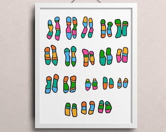 Chromosome art and science print digital download. Decorate your wall with this colorful digital art biology sketch!