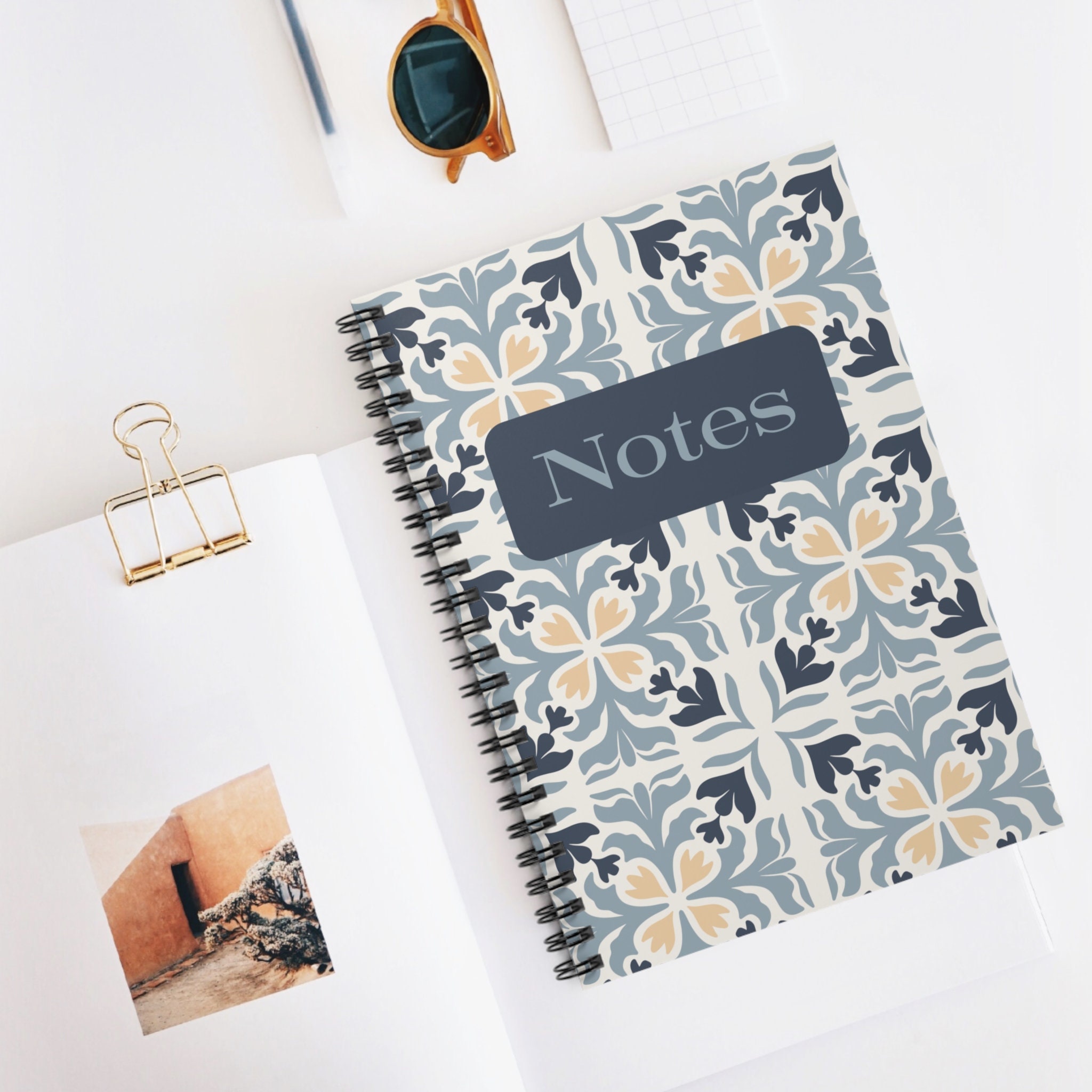 Blue Tile Spiral Notebook Ruled Line - Etsy