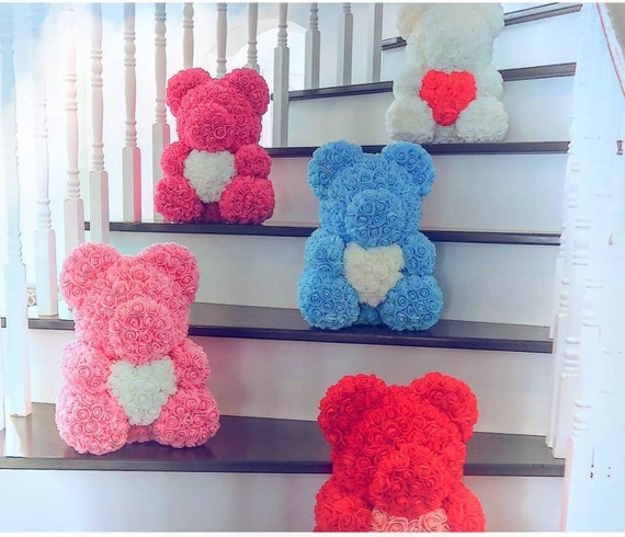 blue rose bear with heart