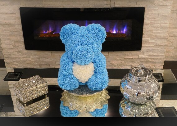 blue rose bear with heart