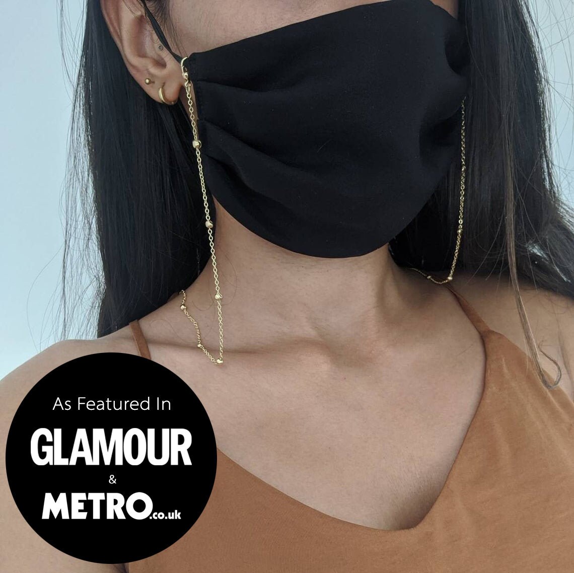 UK SELLER - Face Mask Necklace Chain - 18ct Gold Plated Face Mask Cha…