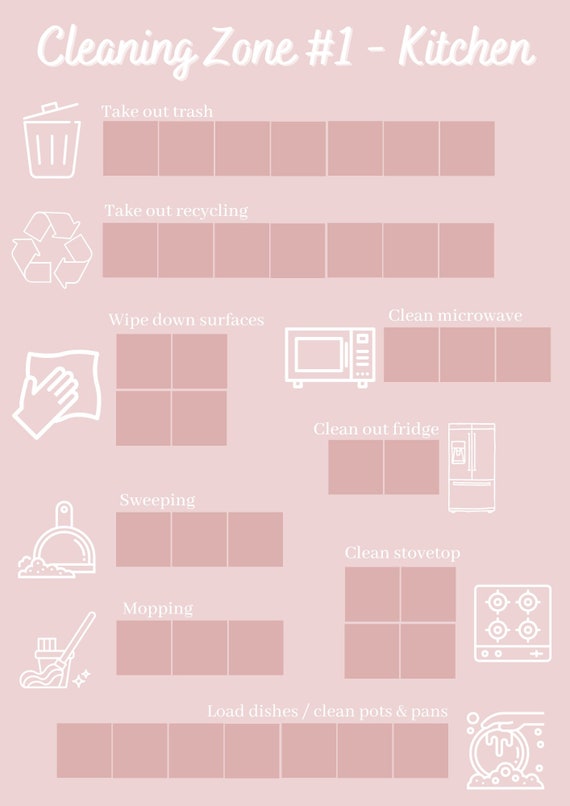 Weekly Cleaning Zones Chore Chart Etsy