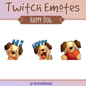 Emotes - Twitch Package - Happy Dog Edition - Stream emote Hype Hi Heart / Animal Animals Funny
