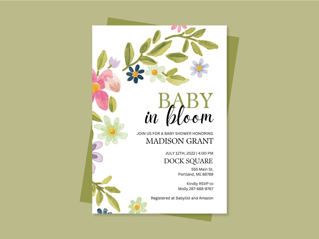 Customizable Baby Shower Invitation Canva Template Floral Baby Shower