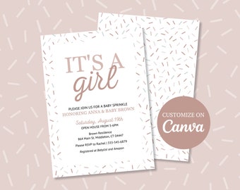 Baby Sprinkle Invitation Template | Customizable Canva Template | Fully Customizable Baby Sprinkle Invitation | Baby Shower | Baby Girl