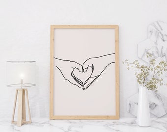 Love You Line Art Prints, Single Line Printable Wall Art, Wall Hanging Decor, Heart Drawing, Digital Art Download, Unique Gift