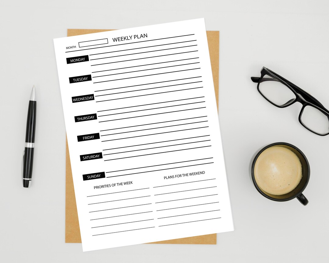 Black and White Weekly Printable Planner , Digital Prints Organizer ...