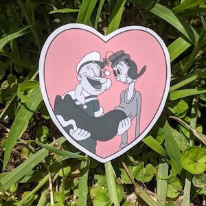 Popeye and olive oil sticker,  popeye and olive oyl sticker, popeye laptop sticker, olive oyl sticker, valentine gift, heart  sticker