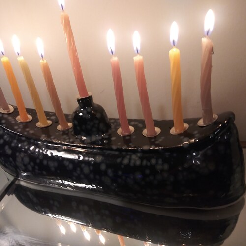 Starry Night Hanukkah Holiday Ceramic discount Menorah: Porcelain wheel thrown and altered