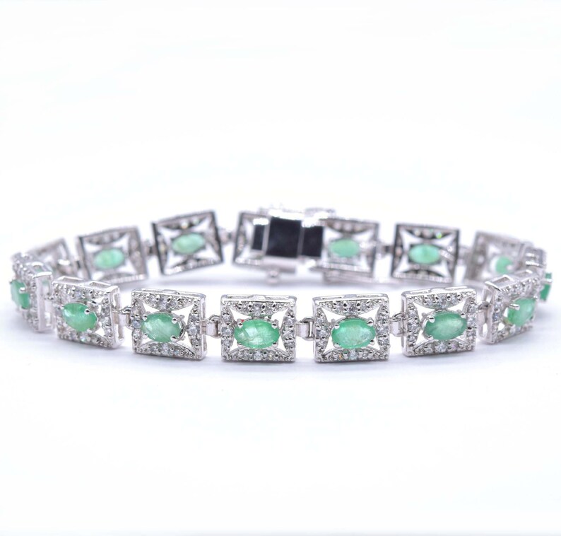 Sterling Silver Emerald Bracelet Year-end gift Birthston Jewelry May In a popularity