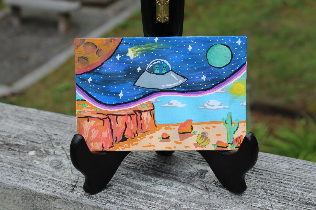 Cosmic Detour - Original 4x6 Acrylic Painting, UFO Desert Artwork ...