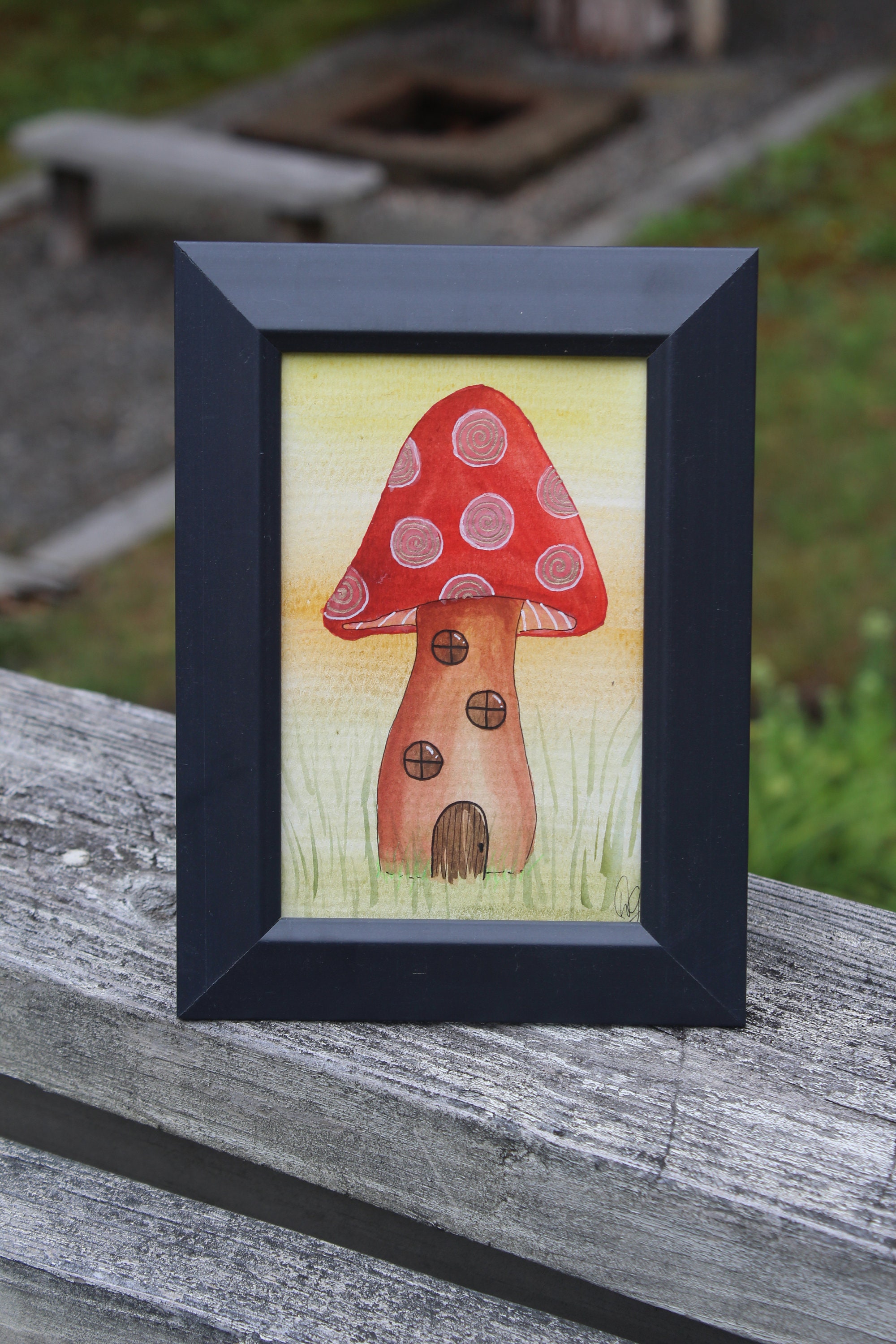 4x6 Pilzhaus Aquarellmalerei mit Rahmen | Etsy