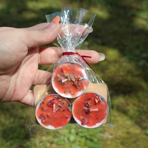 Love Spell Tea Lights – Set of 3 | Marshmallow Scented Red Wax with Lavender & Rose | Witchy Intention Candles for Romance