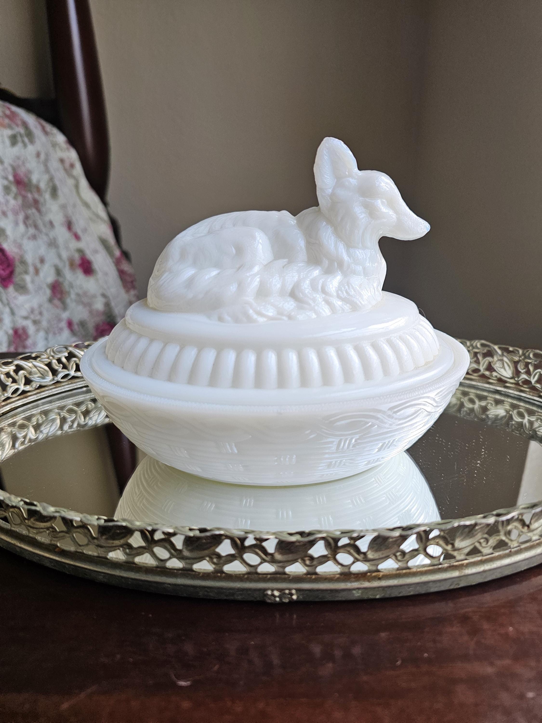 Vintage Mid-century Westmoreland Milk Glass Lidded Fox Dish - Etsy
