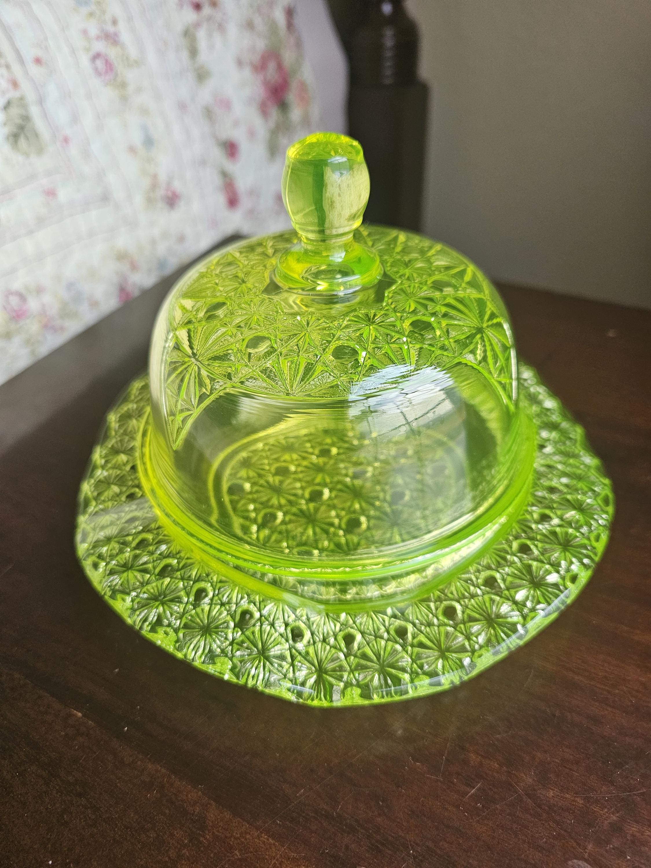 Mosser Glass Jam Dish モッサーグラス ウランガラス Vintage Mosser Uranium Glass Butter Dish- Queens Pattern - Etsy