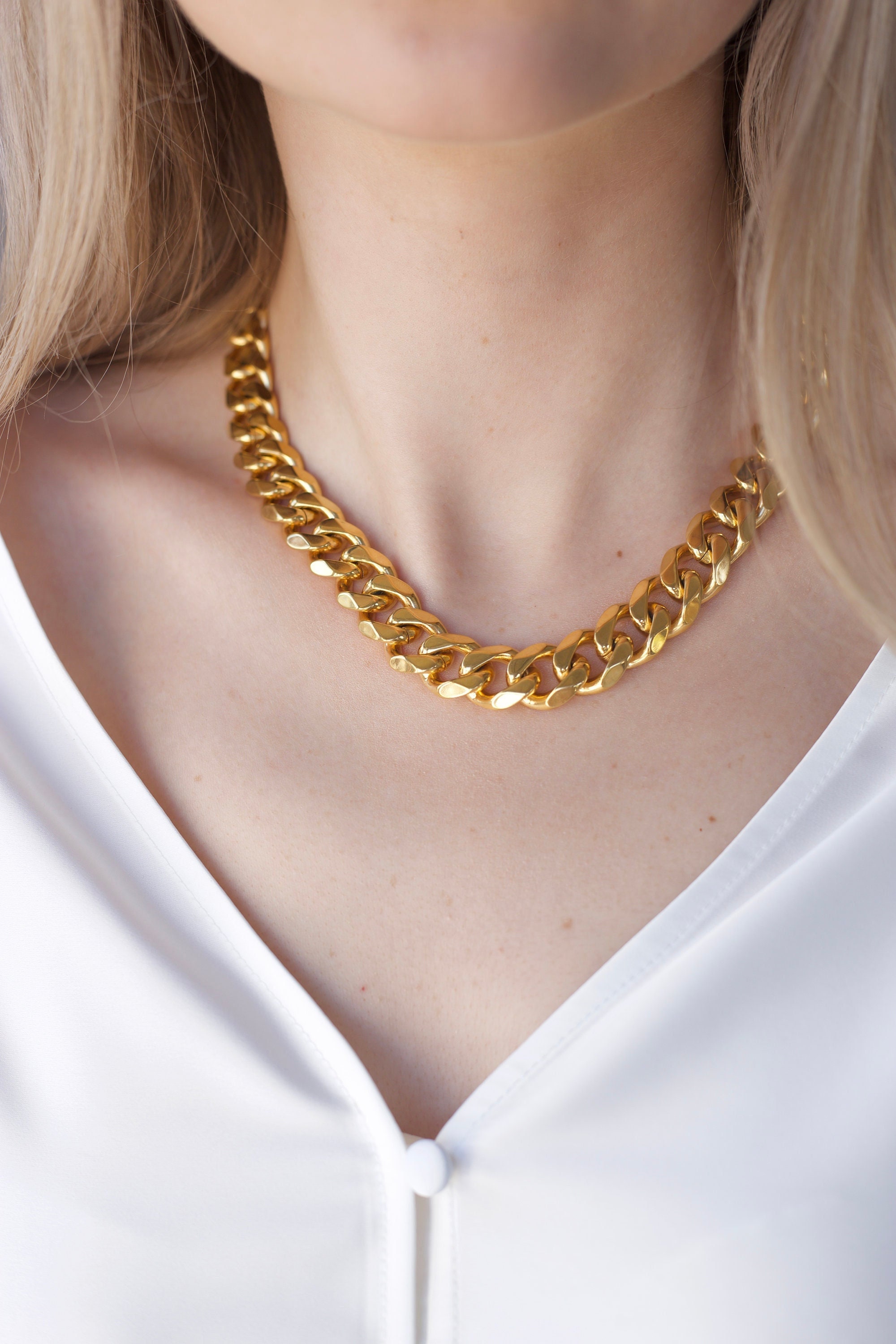 Gold Chain Choker Women, Thick Heavy Solid 316L Stainless Steel Gold Chain  Necklace, Miami Cuban Link Chain Choker, Gold Chunky Chain Collar 