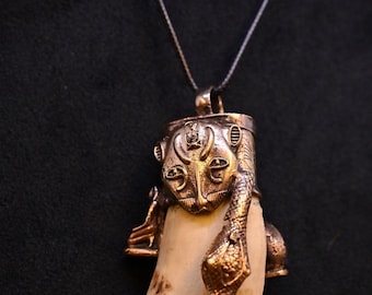 Egyptian Tusk Amulet: Handmade Antiqued Gods Pendant