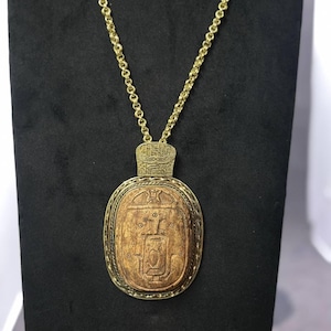 Hand-Carved Scarab Necklace: Egyptian Amulet, Copper & Natural Stone