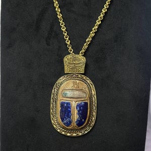 Handmade Faience Scarab Necklace: Egyptian Amulet, Copper Frame