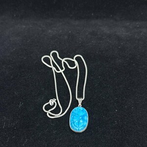 Handmade Scarab Necklace: Egyptian Amulet, Copper & Faience