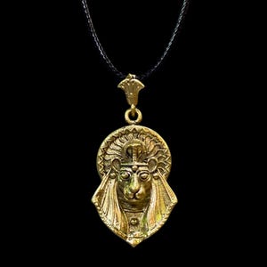 Handmade Brass Sekhmet Pendant: Egyptian Lioness Goddess Amulet