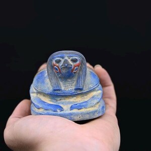 Egyptian Scarab with God Horus Head-Symbol of Peace, Protection-Strength,Handcrafted Stone Masterpiece-Altar Egypt Statue Made in Egypt