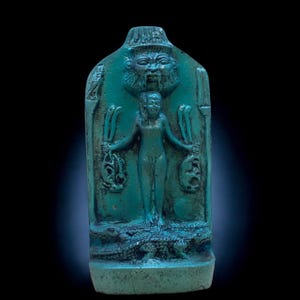 Magical stele of Harpocrates Horus disc magic Horus statue with Bes, an antique replica from Egypt Made in Egypt