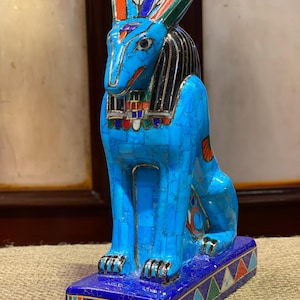 Handcrafted Egyptian God Seth Statue: Stone & Gem Altar Piece