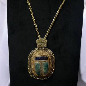 Handmade Faience Scarab Necklace: Egyptian Amulet, Copper Frame