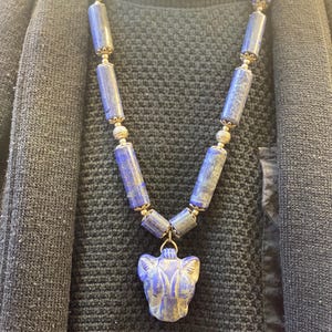 Handmade Lapis Lazuli Necklace: Egyptian Sekhmet Goddess Amulet