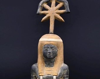 Statua Seshat in pietra di basalto realizzata a mano: dea egizia della saggezza (35 cm)