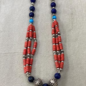Marvellous Egyptian Necklace Silver and Gemstone made Handcrafted Egyptian Necklace lapis lazuli & Coral and turquoise stone made in Egypt