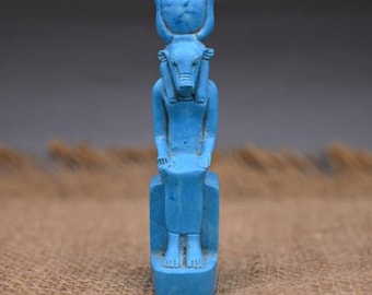 手作りのラピスラズリ製ハトホルマスク:エジプトの女神彫刻 手作りのラピスラズリ製ハトホルマスク:エジプトの女神彫刻