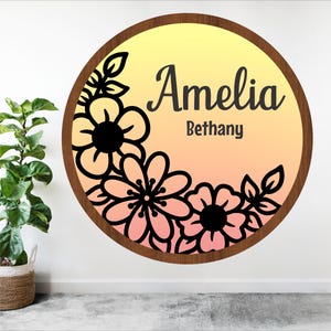 Floral personalized name sign: digital download flower themed layered sign, Laser cut template SVG and DXF
