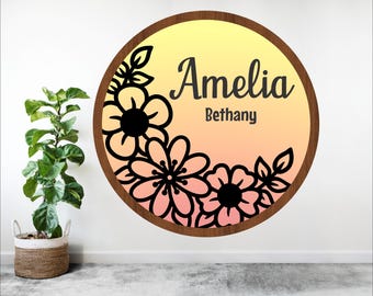 Floral Personalized Name Sign: Laser Cut Template (SVG, DXF) (Digital Download)