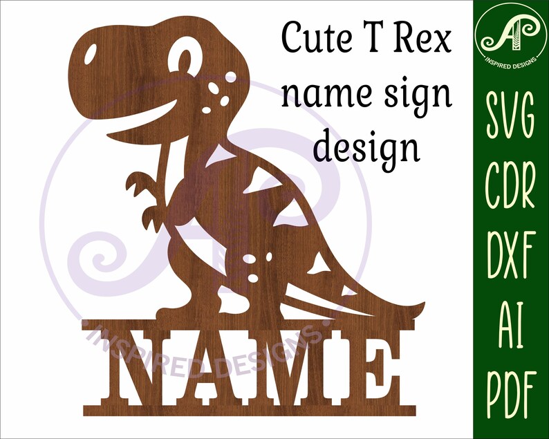 T-Rex Dino namnskylt - Dinosaur personlig laserskuren SVG-mall (digital nedladdning) bild 4