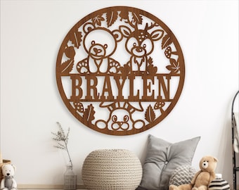Bear & Deer Name Sign: Laser Cut Animal Wall Hanger (Digital Download)